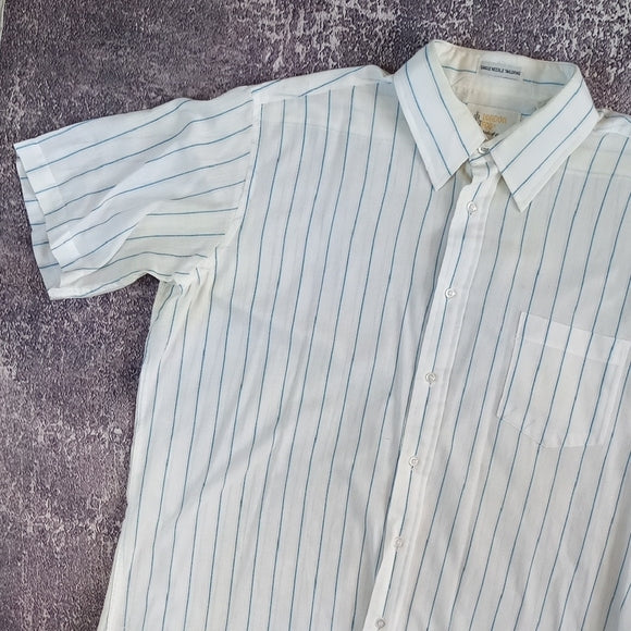 Vintage 80s London Fog Men's White Striped Shirt SINGLE NEEDLE TAILORED