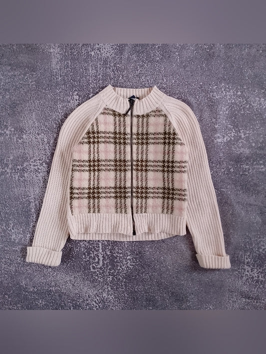 BURBERRY Wool Kids Sweater with Pink & Olive Plaid Front