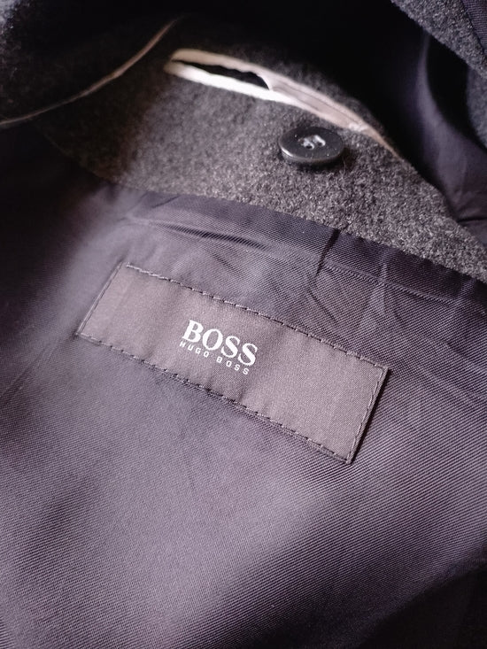 HUGO BOSS WOOL Men's Charcoal CASHMERE PEA COAT