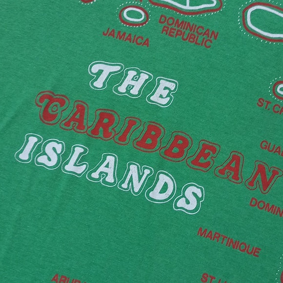 Vintage 1970s The Caribbean Islands V-Neck Graphic Single Stitch T-Shirt