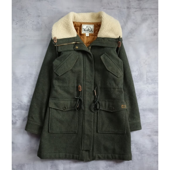 Women's Woolrich Wool Sherpa Lined With Hood Jacket Green