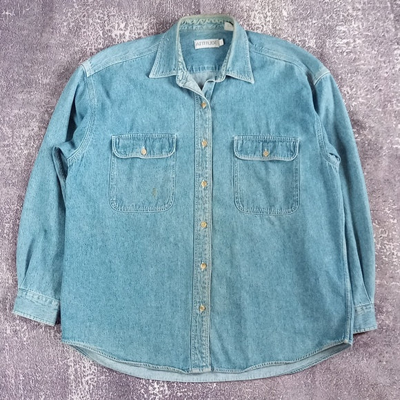 Vintage 90s Calgary Cowboys Custom Denim Button-Up Shirt UNISEX COWBOY BA