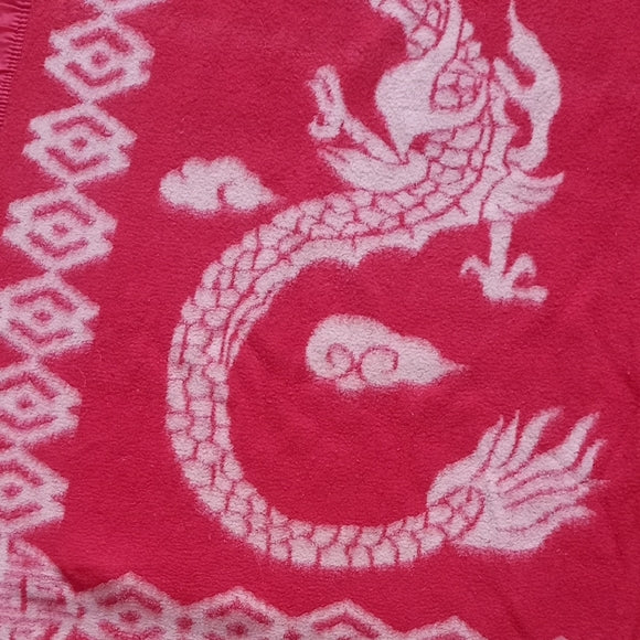 Vintage Chinese Dragon and Phoenix Design Wool Reversible Blanket