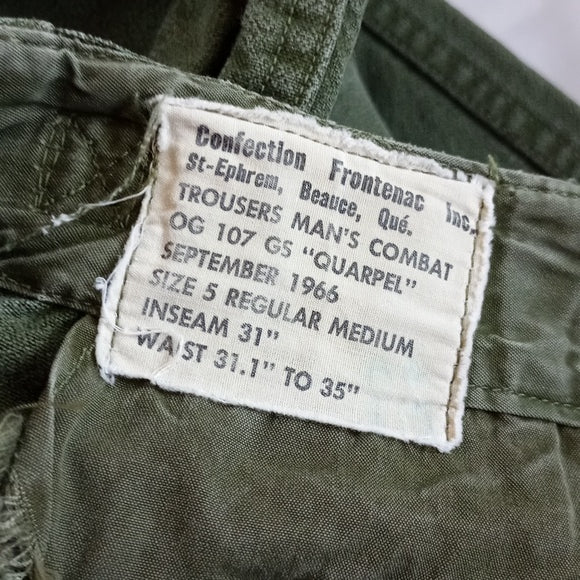 1966 Vietnam War Era OG 107 GS "Quarpel"  Trousers Mens Combat Military Pant