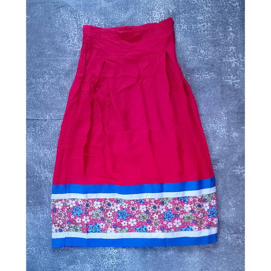 Vintage Handmade Vibrant Red Strapless Dress with Floral Accent