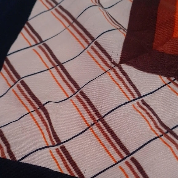 Vintage Striped Silk Square Scarf – Brown, Black & Tan – 25”