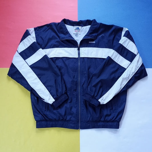 Vintage 90s Adidas Striped Blue Essential Windbreaker Jacket