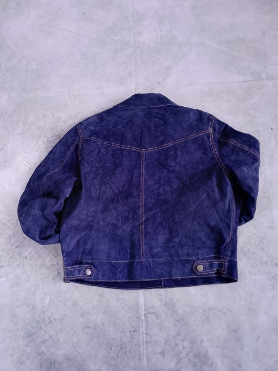 ISAAC MIZRAHI Suede Trucker Jacket in PURPLE