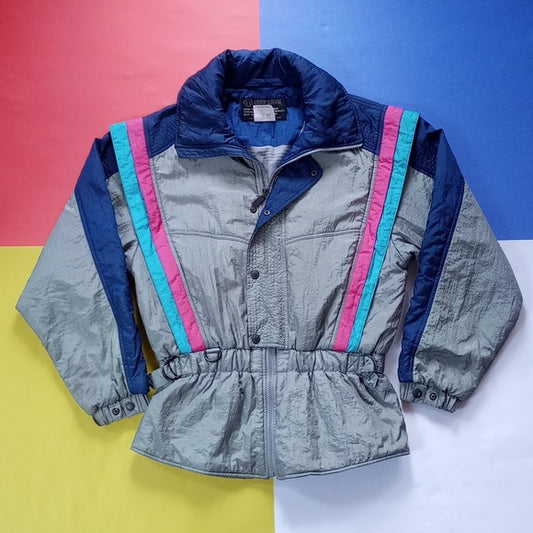 Vintage 90s Descente Wool Funky Colour Stripe Winter Jacket Entrant SC Fabric