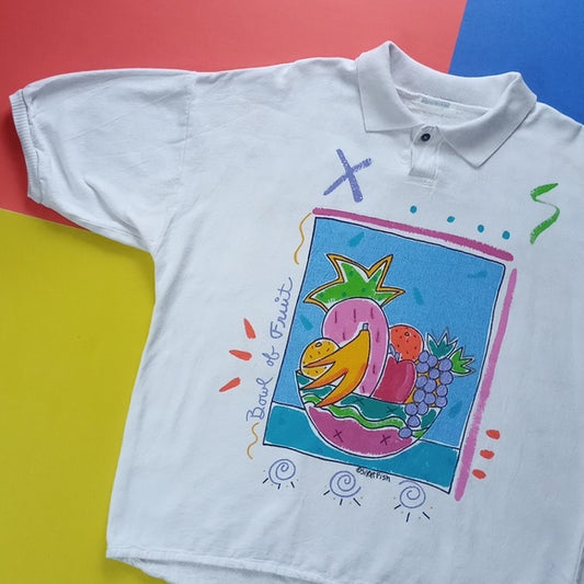 Vintage 1990s Bowl Of Fruit Silent Fish Oversized Polo Shirt