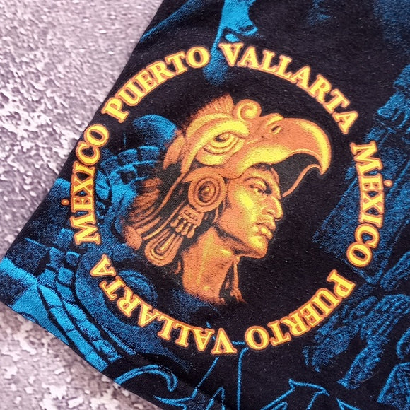 Vintage AZTECA Big Print All Over Puerto Vallarta Mexico T-Shirt