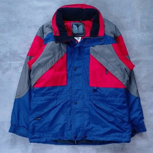 Vintage 90s COULOUR Colourblock SKI Jacket in Red and Blue UNISEX