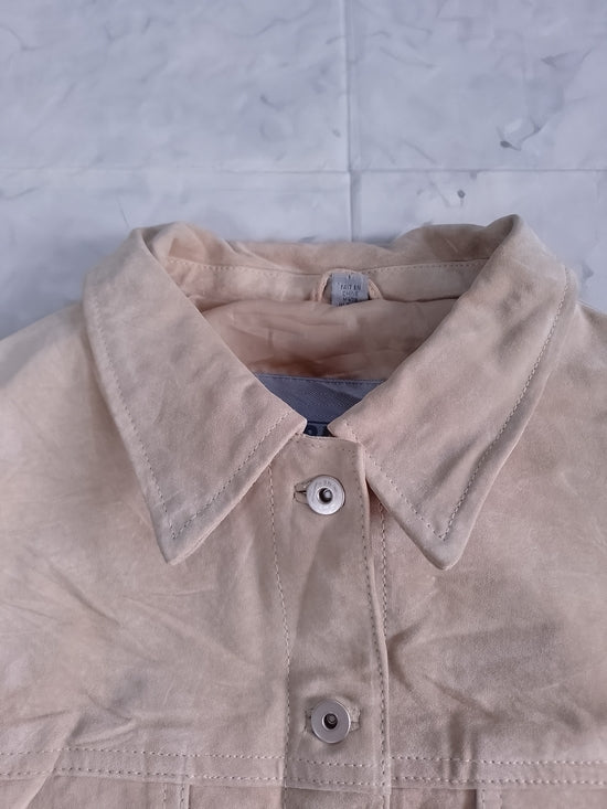 Cropped Beige Suede Jacket - Women's Lightweight Trucker Style