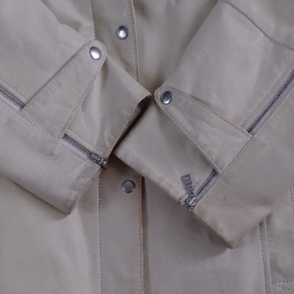 Danier Cream Leather Jacket With Forest Silhouette Inside