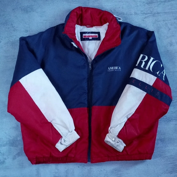 Vintage 90s PERRY ELLIS AMERICA FLAG STYLE COlOUR BLOCK PUFFY JACKET UNISEX