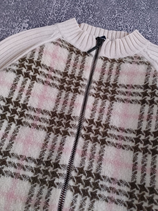 BURBERRY Wool Kids Sweater with Pink & Olive Plaid Front