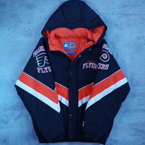 Vintage 90s Starter Philadelphia Flyers Black and Orange Jacket Full Zip