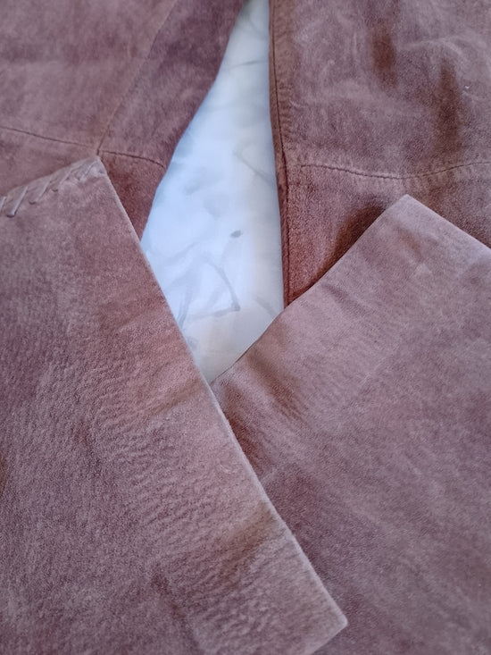 Vintage Suede/Leather Straight-Leg Pants With Weave on Side WESTERN