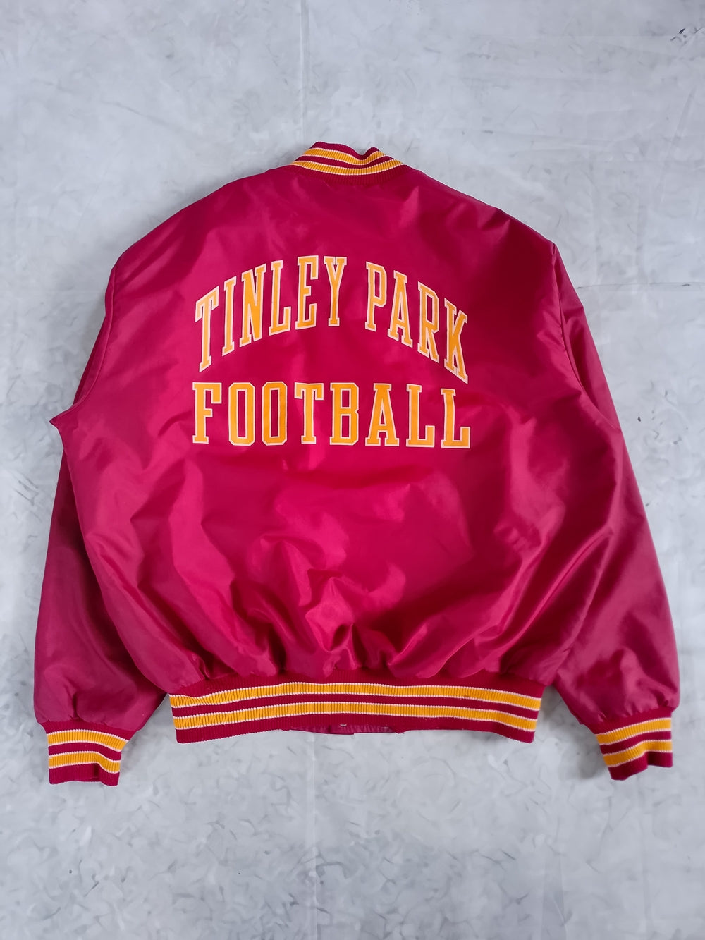 Vintage 90s MIKE Tinley Park Football Satin Jacket - Red with Gold Trim