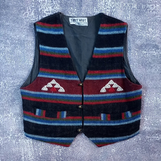 Vintage Tibet West Multicolor Striped Vest Handmade WOOL Unisex