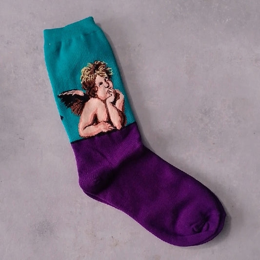 Angel Print Socks - Teal and Purple