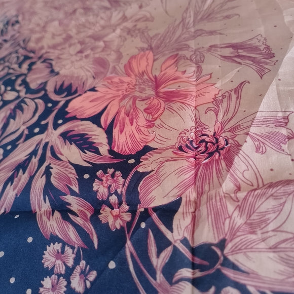 Vintage Floral Silk Scarf Hand Rolled Brown Yellow Orange Black 28in Made in China