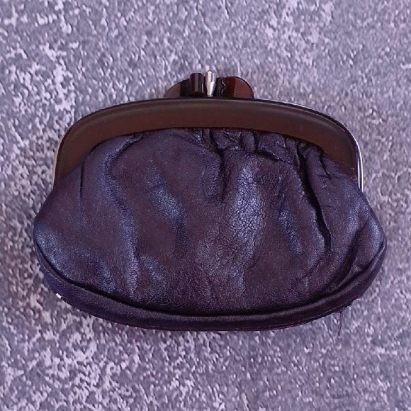 Vintage 70s Brown Leather Clutch: Lucite Frame Purse