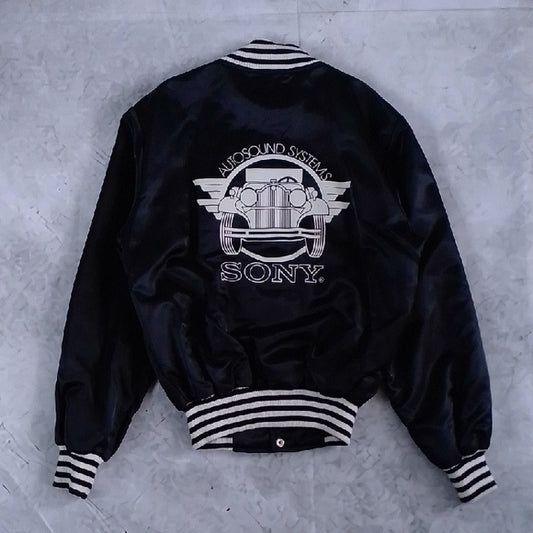 Vintage 90s Sony Autosound System Jacket, Black Satin