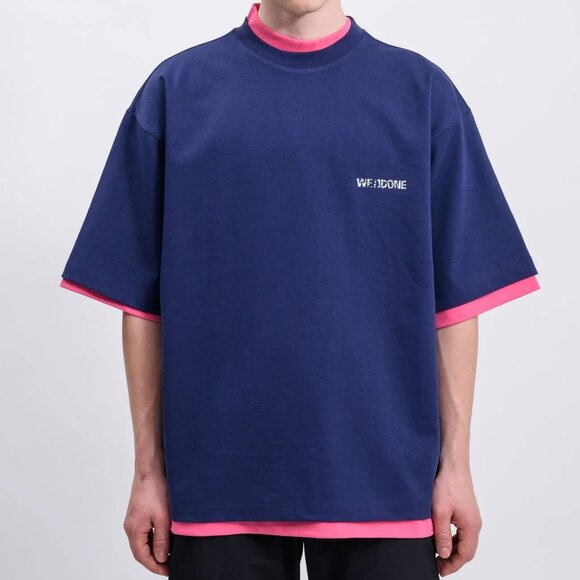 WE11DONE Navy And Pink Reversible Gig T-shirt