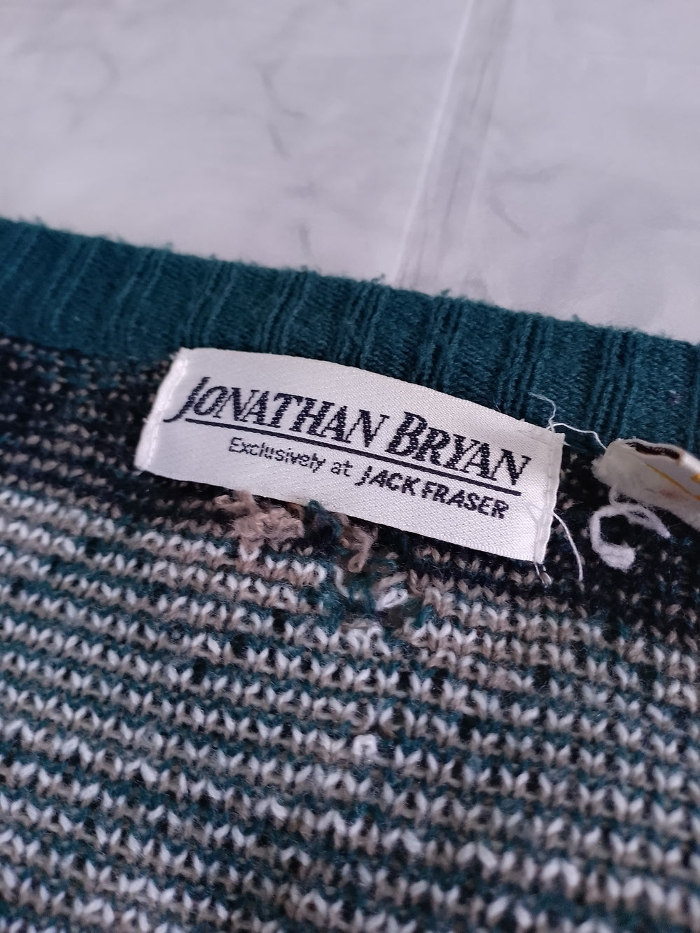 Vintage 90s Teal Patterned Men's Cardigan Sweater JONATHAN BRYAN