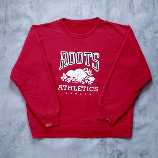 Vintage 90s Roots Athletics Beaver Red Crewneck Sweater