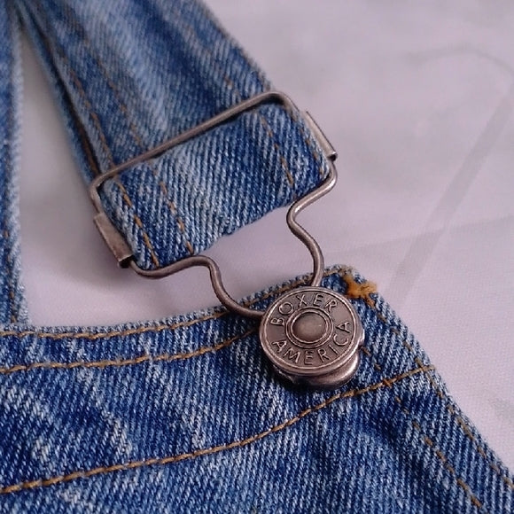 Vintage 90s Denim Overalls with Boxer America Logo Patch Workwear Unisex