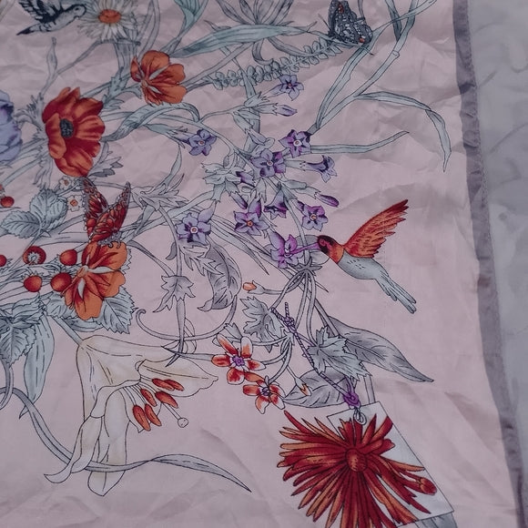 Vintage Pink Floral Silk-Feeling Polyester Scarf 27in Lightweight Retro