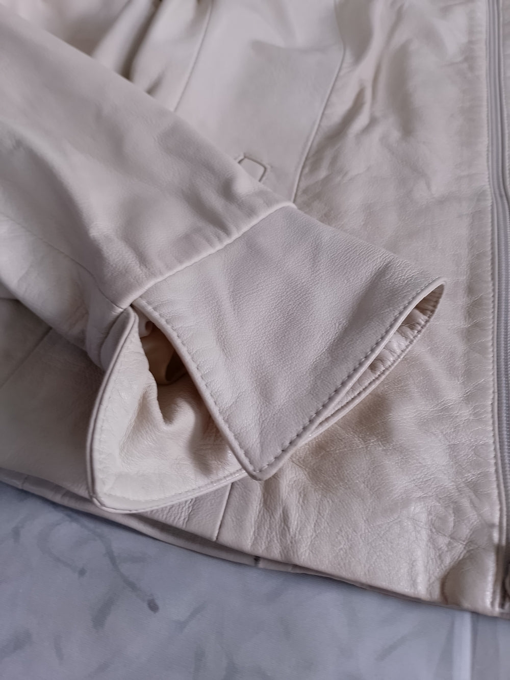Women's Cream Zip-Front Leather Jacket Vera Pelle