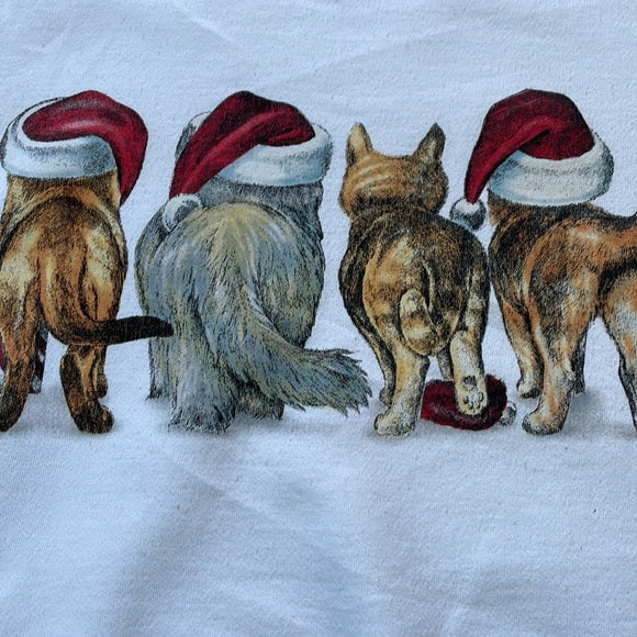 Vintage 90s Kittens/Cats In Santa Hats Double-sided Crewneck Sweater