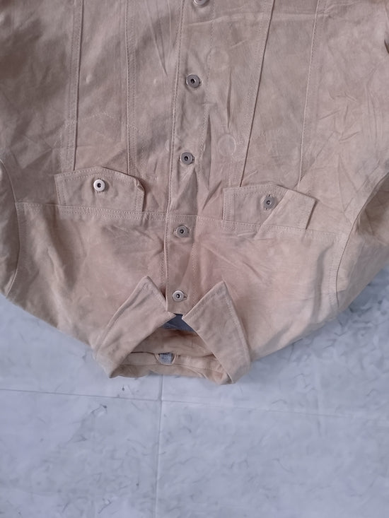 Cropped Beige Suede Jacket - Women's Lightweight Trucker Style
