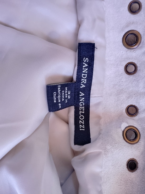 Vintage LEATHER Studded Cream Midi Skirt SANDRA ANGLOZZI