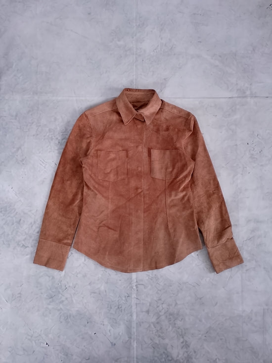 Vintage ROOTS Suede Button-Up Shirt Jacket - Brown