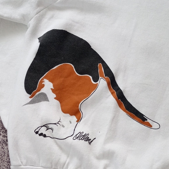 Vintage 1990s Basset Hound Graphic Sweatshirt - White - WRAP UNISEX