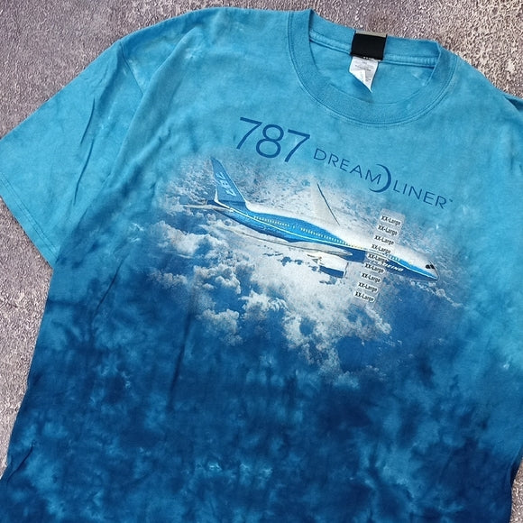 LIQUID BLUE BOEING 787 DREAMLINER AIRPLANE Tie Dye T-Shirt