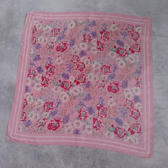 Vintage Talbots Floral Pink Square Silk Scarf Made in Japan Bugs/Bees/DRAGONFLY