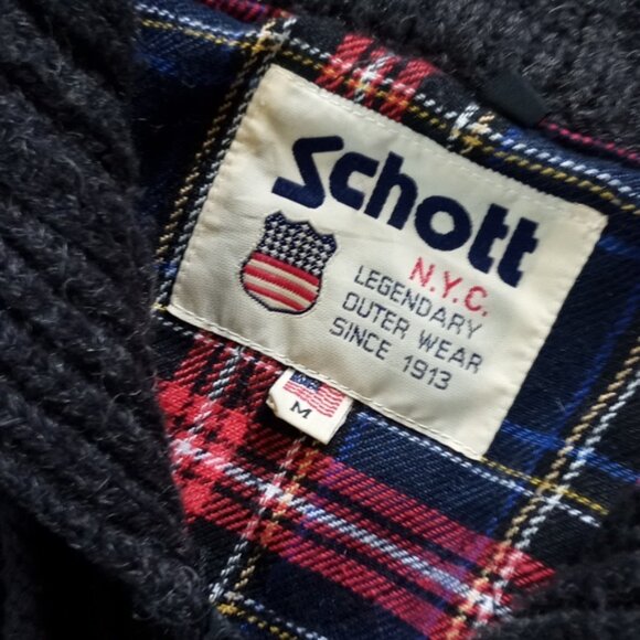 Vintage 1990s Schott Knit Wool Sweater Zip Up
