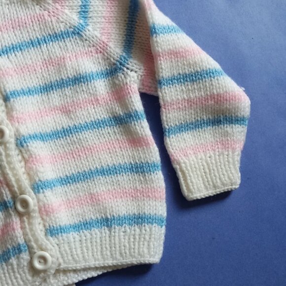 Vintage Youth Handmade Bubble Gum Striped Crocheted Cardigan Sweater SIZE: S