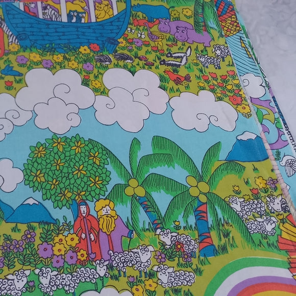 Vintage 1960-70  Noah's Ark Themed Sears FULL Flat Sheet