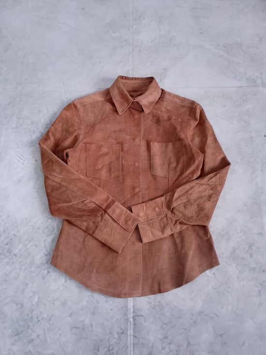 Vintage ROOTS Suede Button-Up Shirt Jacket - Brown