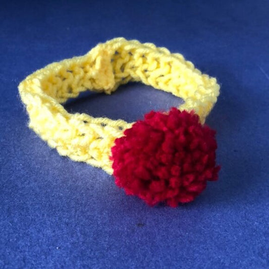 NWOT Vintage Hand-Knitted Made-in-Canada Colourful Yellow Headband with Pom Pom