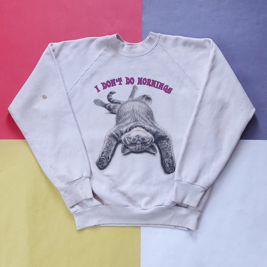 Vintage 90 I Don't Do Monday's Sleeping Kitten Cat Sweater Unisex