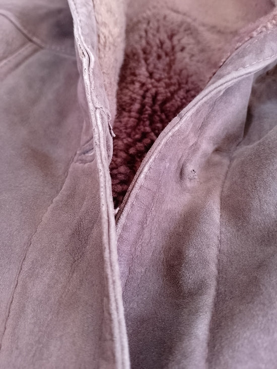 Vintage Womens Brown Shearling Teddy-Lined Leather Long Coat