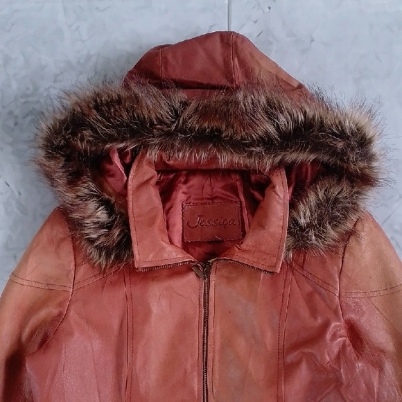 Vintage 90s Faux Fur Trim Leather Jacket