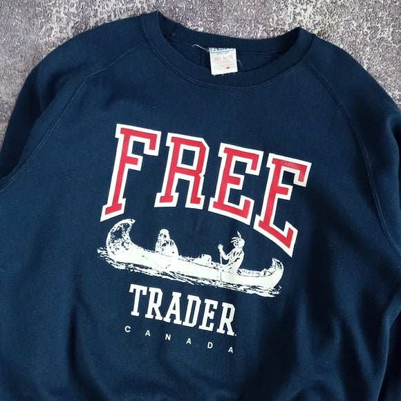 Vintage 90s FREE TRADER CANADA Indigenous in Canoe Graphic Crewneck Sweater